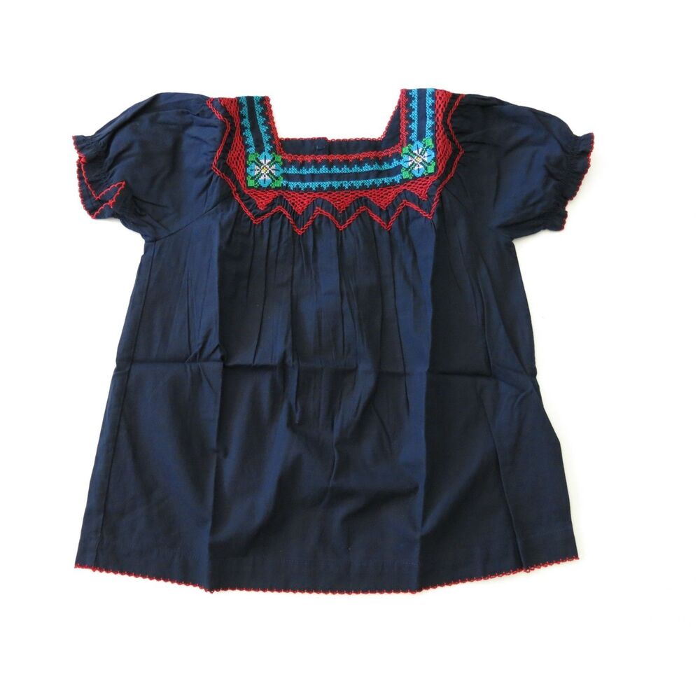 NEW Baby Gap kids girls shirt 4 Navy blue embroidered short top red green swing